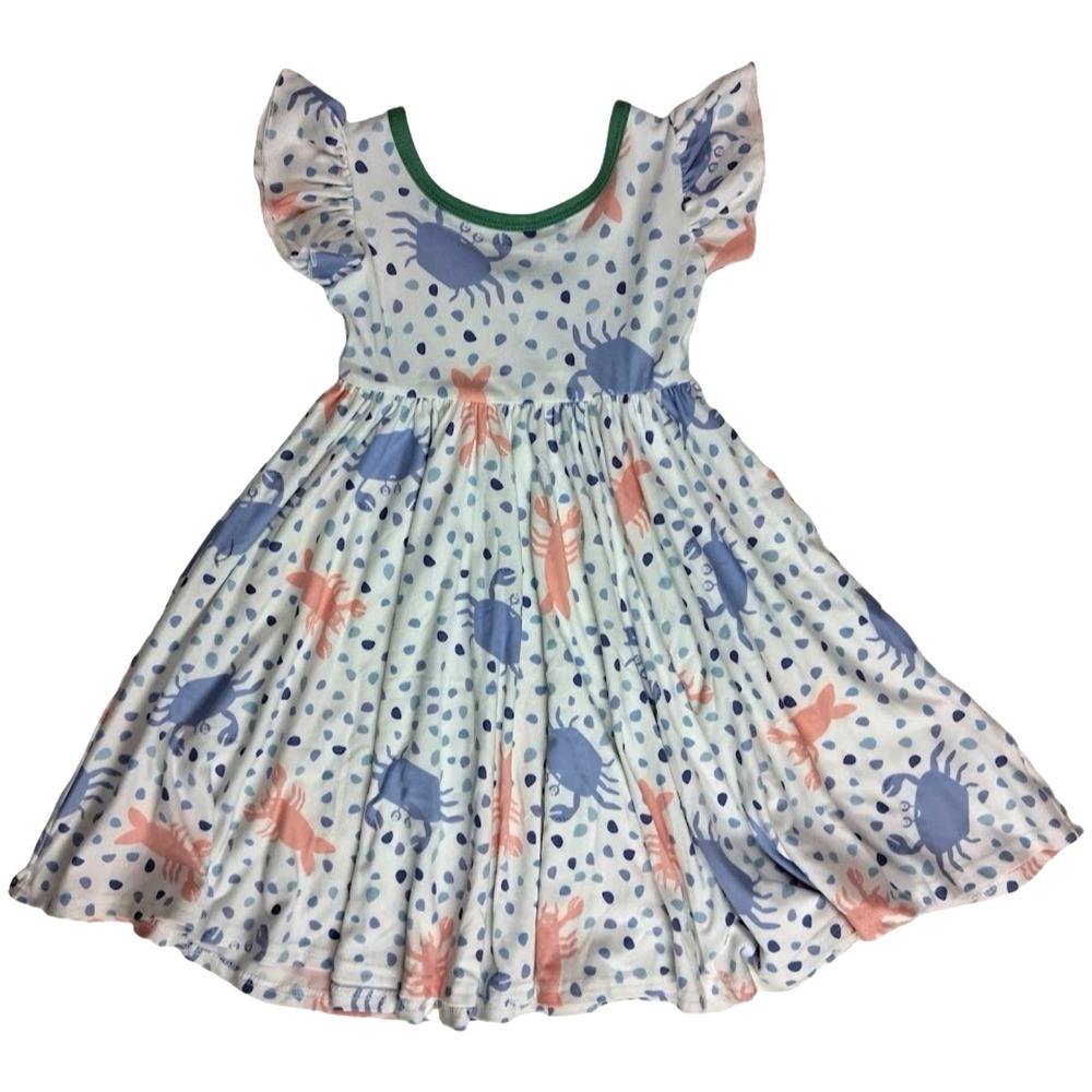 Dot Smile Girls 3 4 Lobster Crab Empire Twirl Dress Soft White Blue Pink Polka